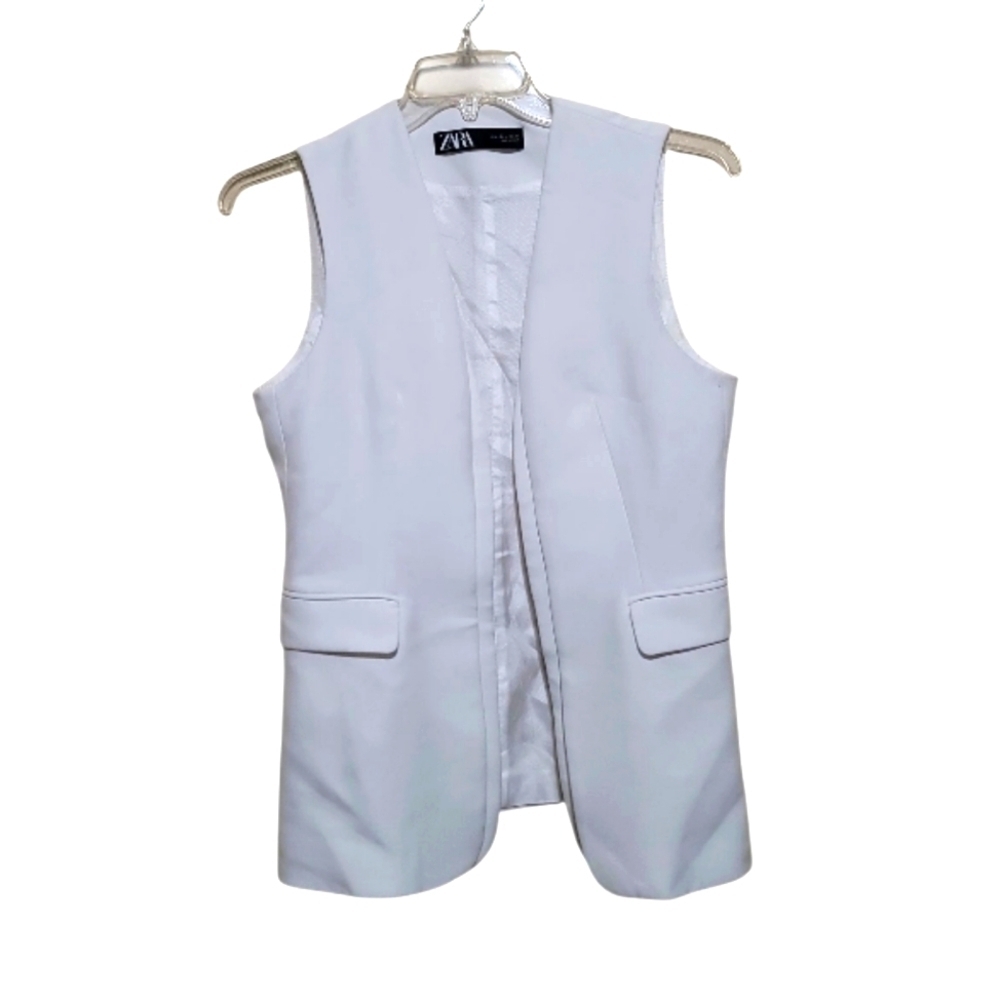 ZARA Women White Sleeveless OpenFront Vest Size Medium